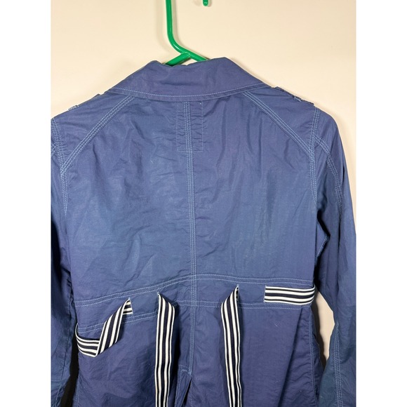 Free People Blue Utility Field Jacket Plaid Lined Striped Waist Tie Women Size 4 - Picture 6 of 8